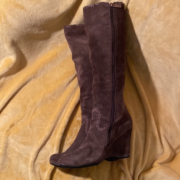 Bussola ☀︎︎ Enna Whipstitch Wedge Tall Knee High Suede Boots ☀︎︎ 40 9 M Espresso - Picture 8 of 9